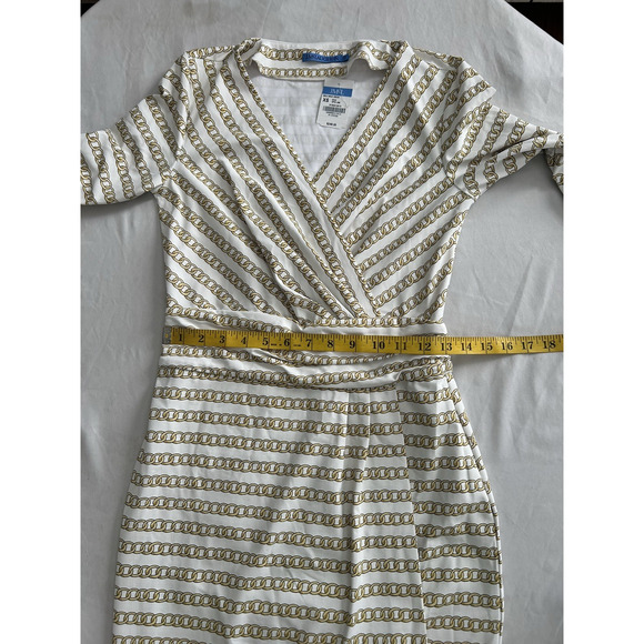 J. McLaughlin Golden Chain Sheath Dress Womens Size XS Ivory Gold Preppy NWT - Picture 7 of 10